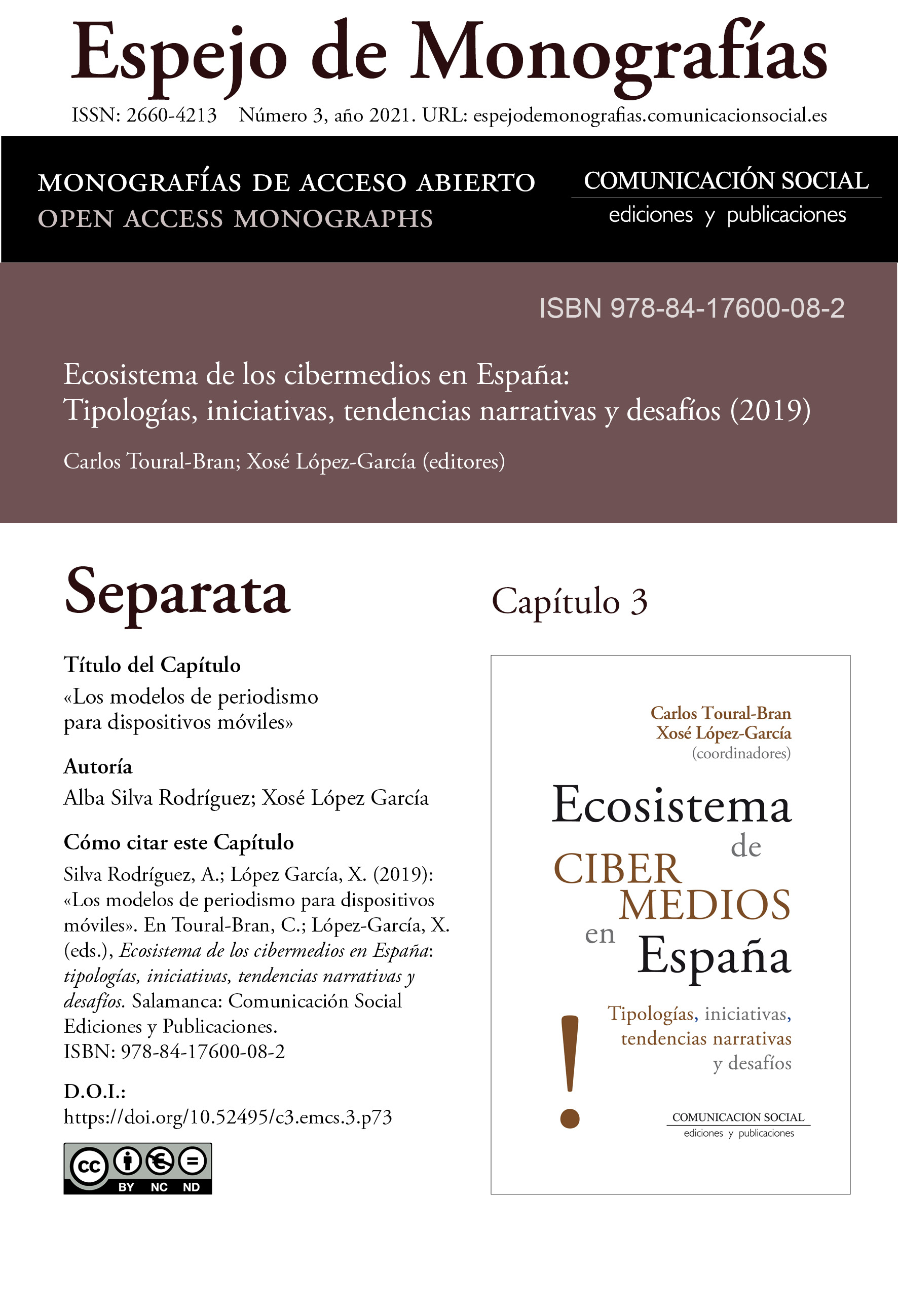 Separata del Capítulo 3 correspondiente a la monografía Ecosistema de cibermedios en España