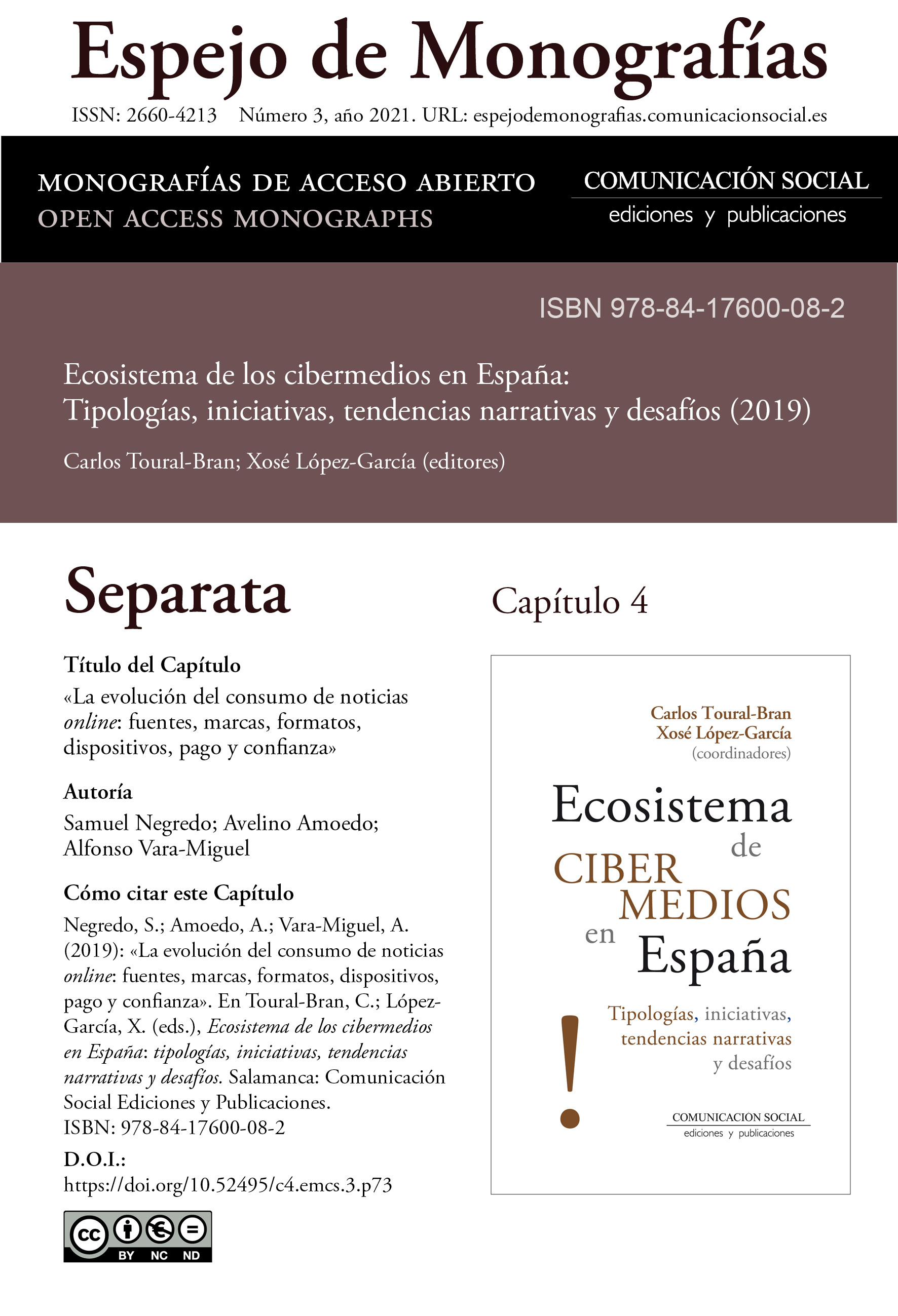 Separata del Capítulo 4 correspondiente a la monografía Ecosistema de cibermedios en España