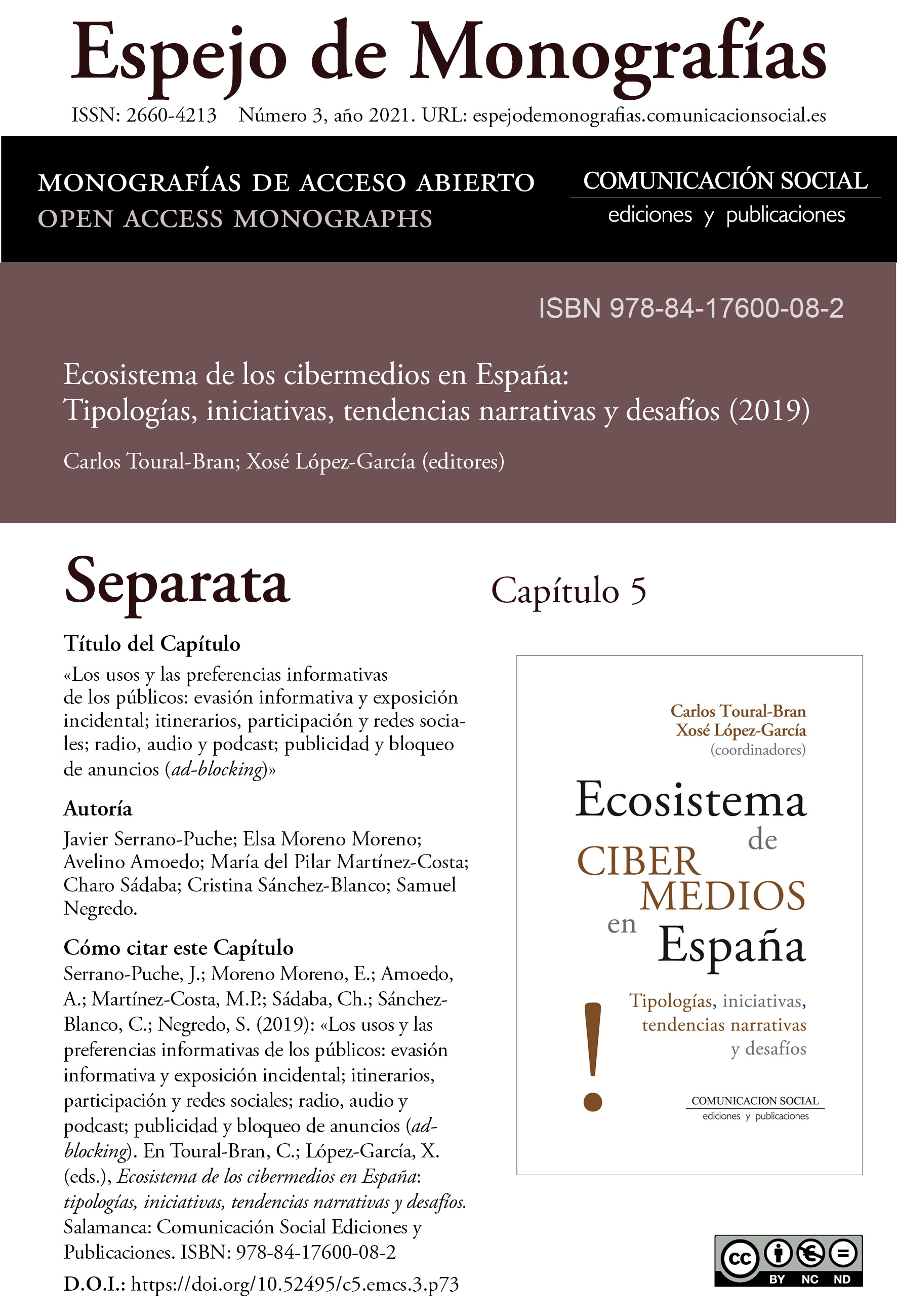 Separata del Capítulo 5 correspondiente a la monografía Ecosistema de cibermedios en España