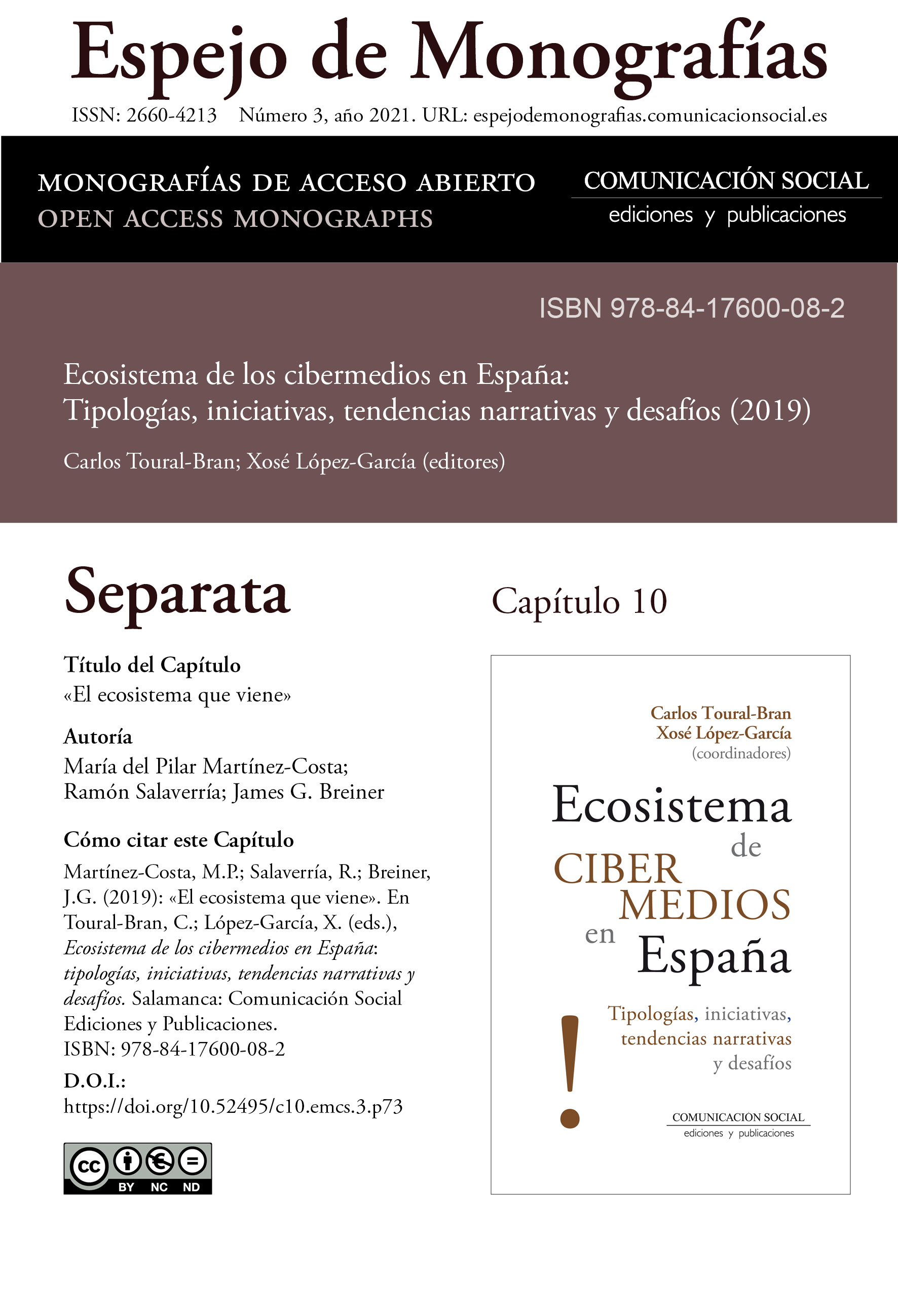 Separata del Capítulo 10 correspondiente a la monografía Ecosistema de cibermedios en España