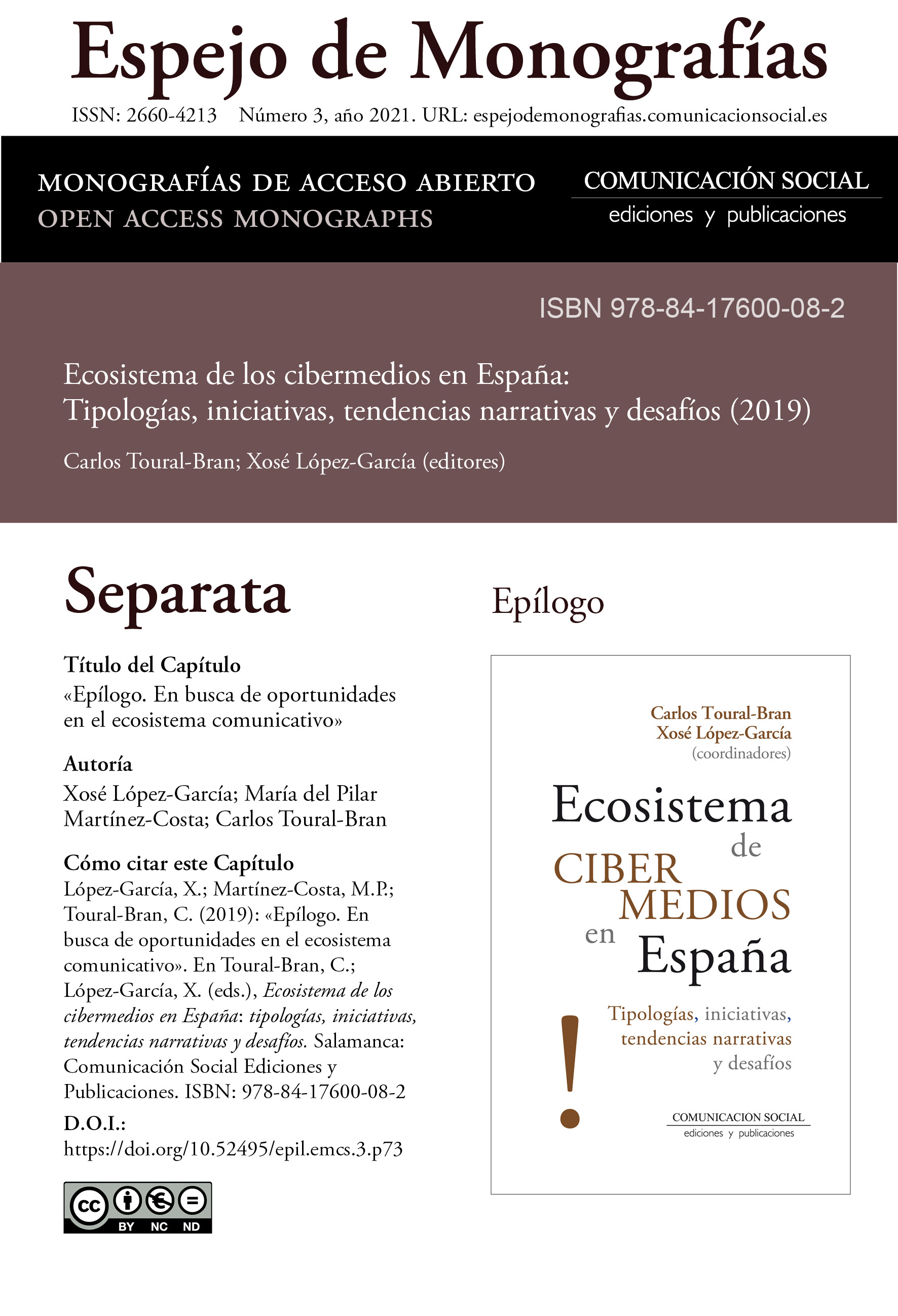 Separata del Epílogo correspondiente a la monografía Ecosistema de cibermedios en España