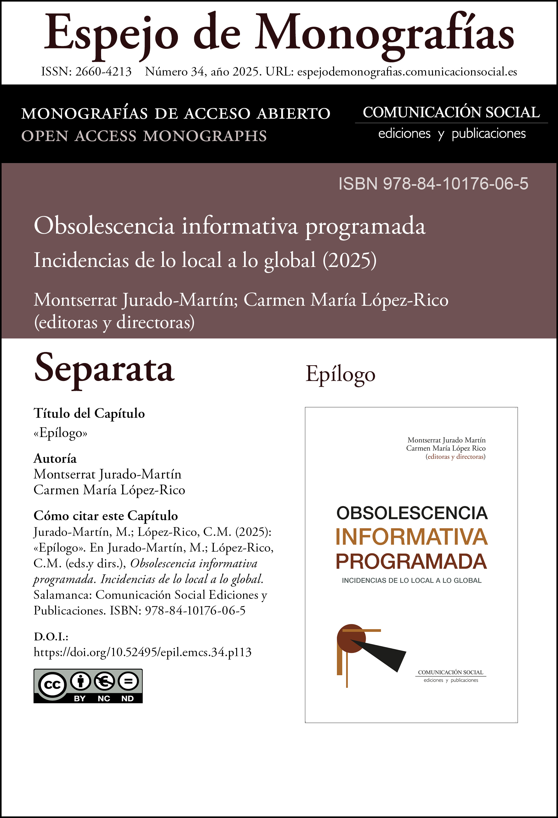 Separata correspondiente al Epílogo