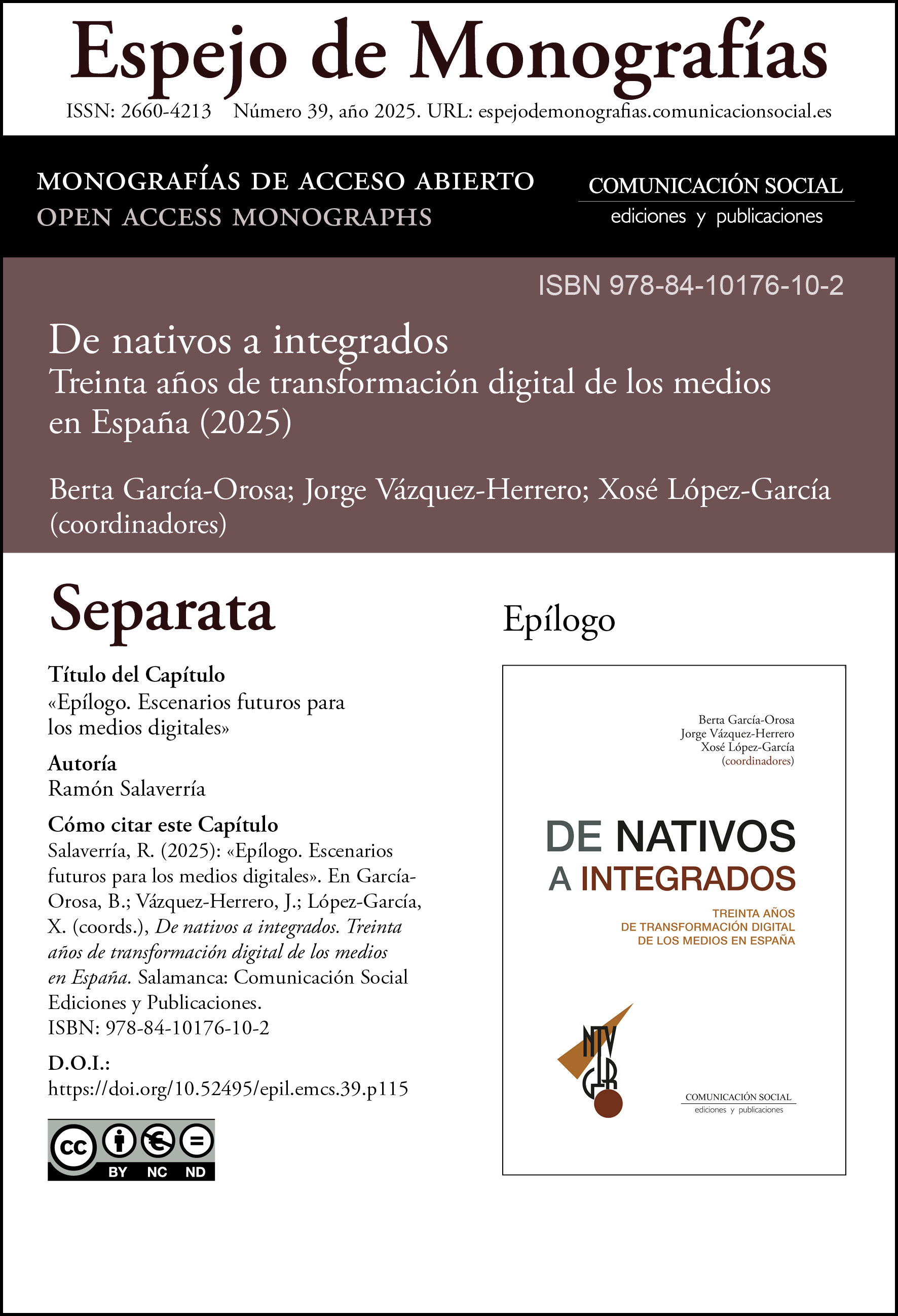Separata correspondiente al Epílogo