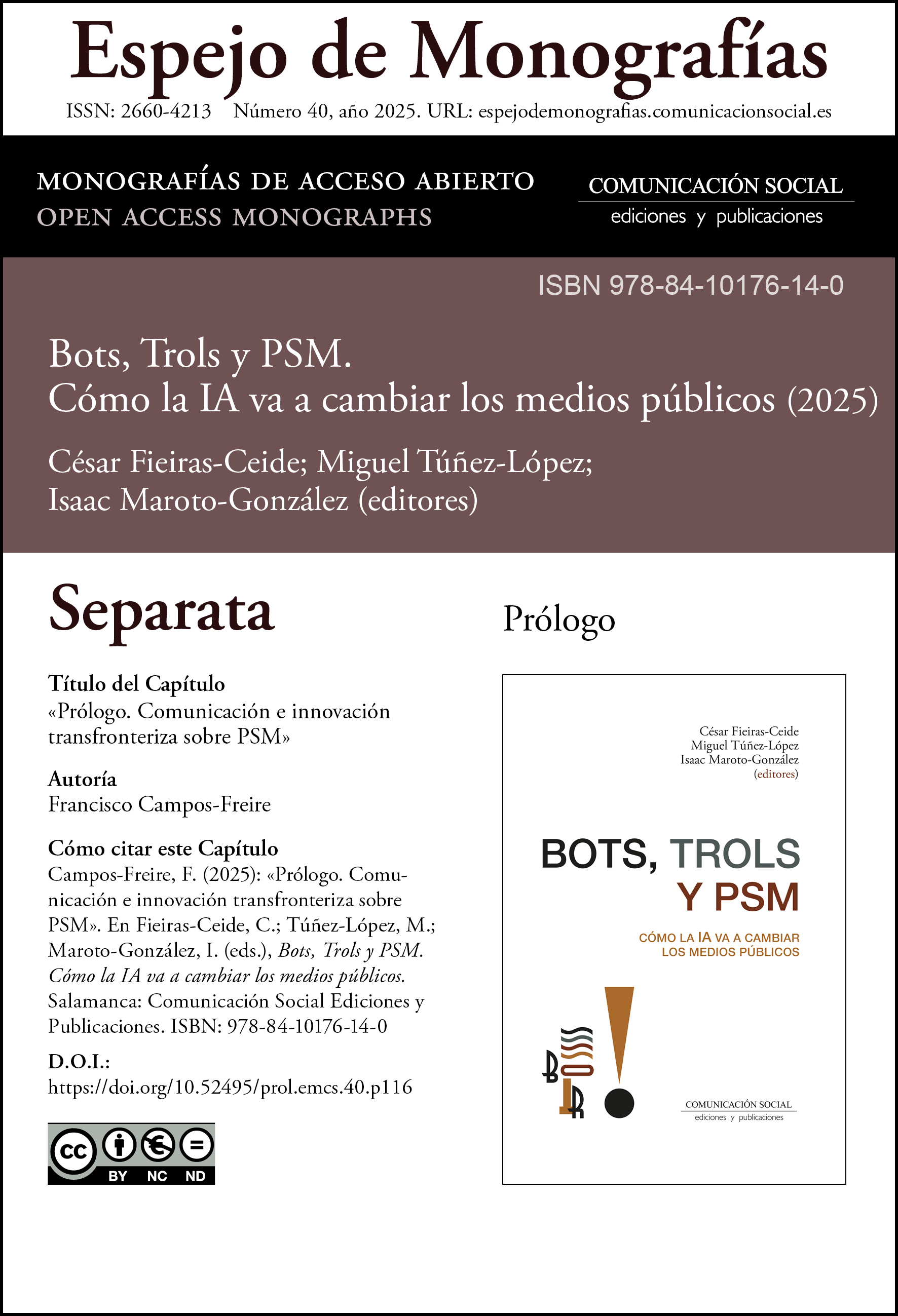 Separata correspondiente al Prólogo