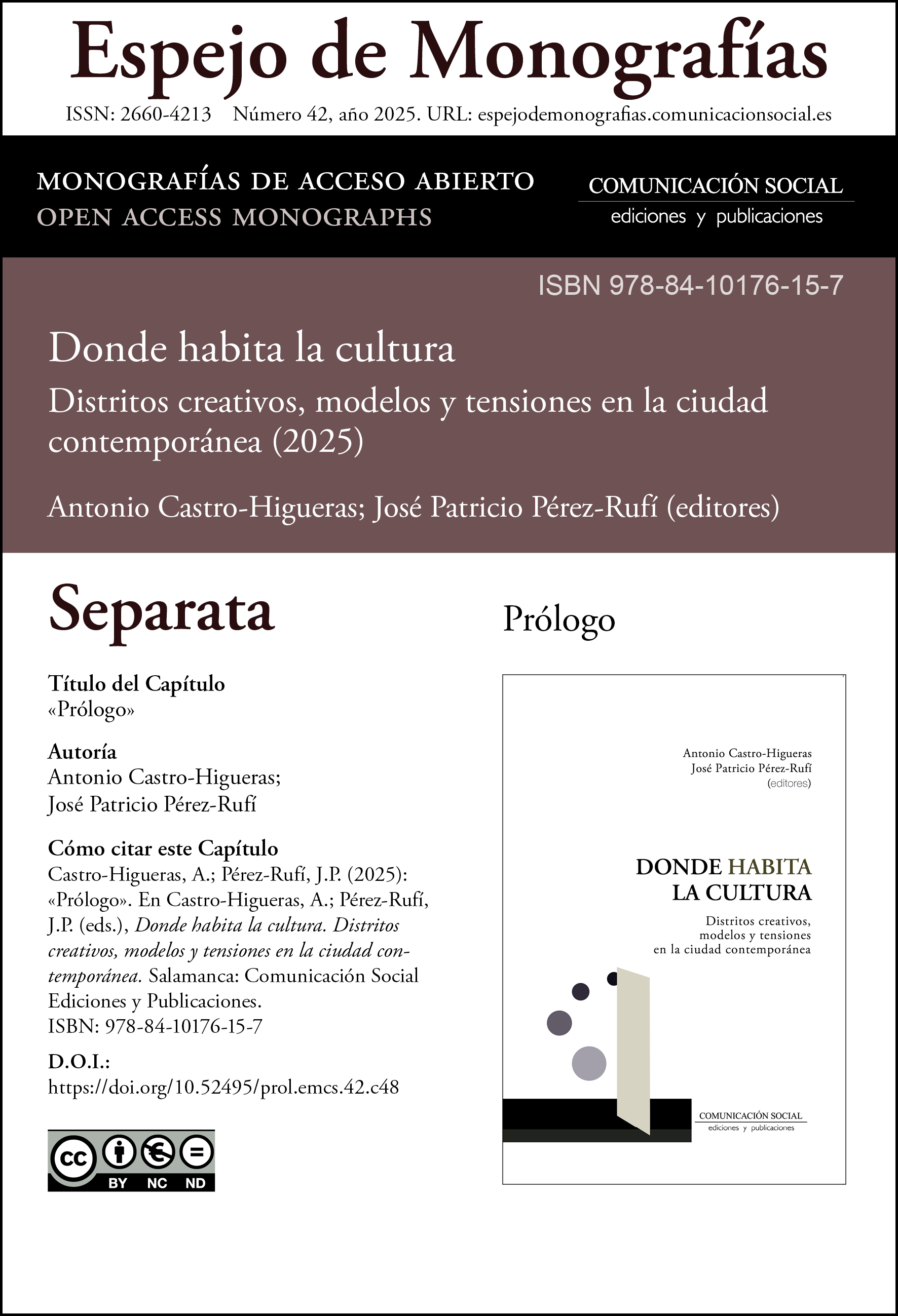 Separata correspondiente al Prólogo