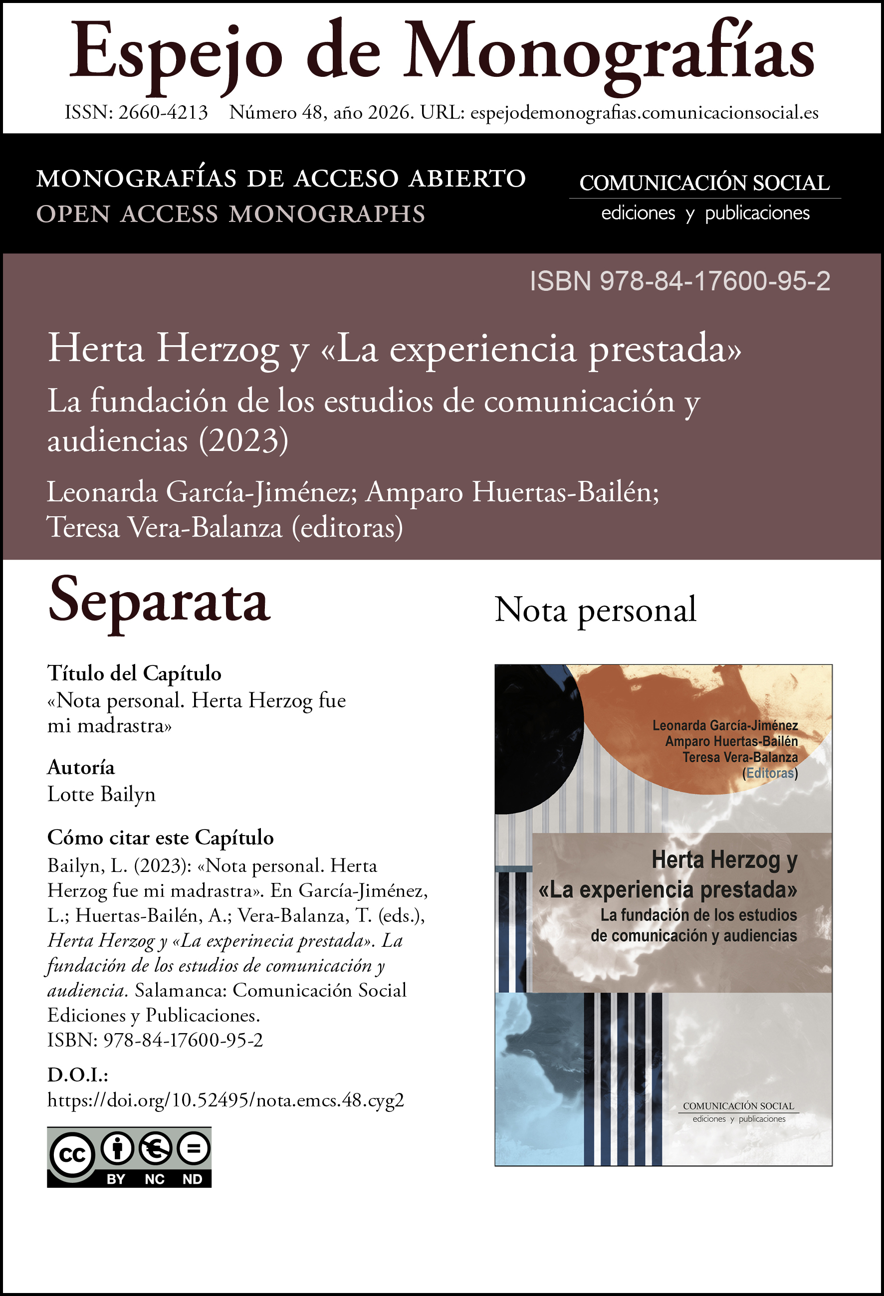 Separata correspondiente a nota personal